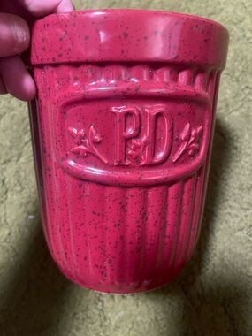 Paula Deen Ceramic Crock Utensil Holder Dark Red w/ Dark Speckled 6" Berry EUC